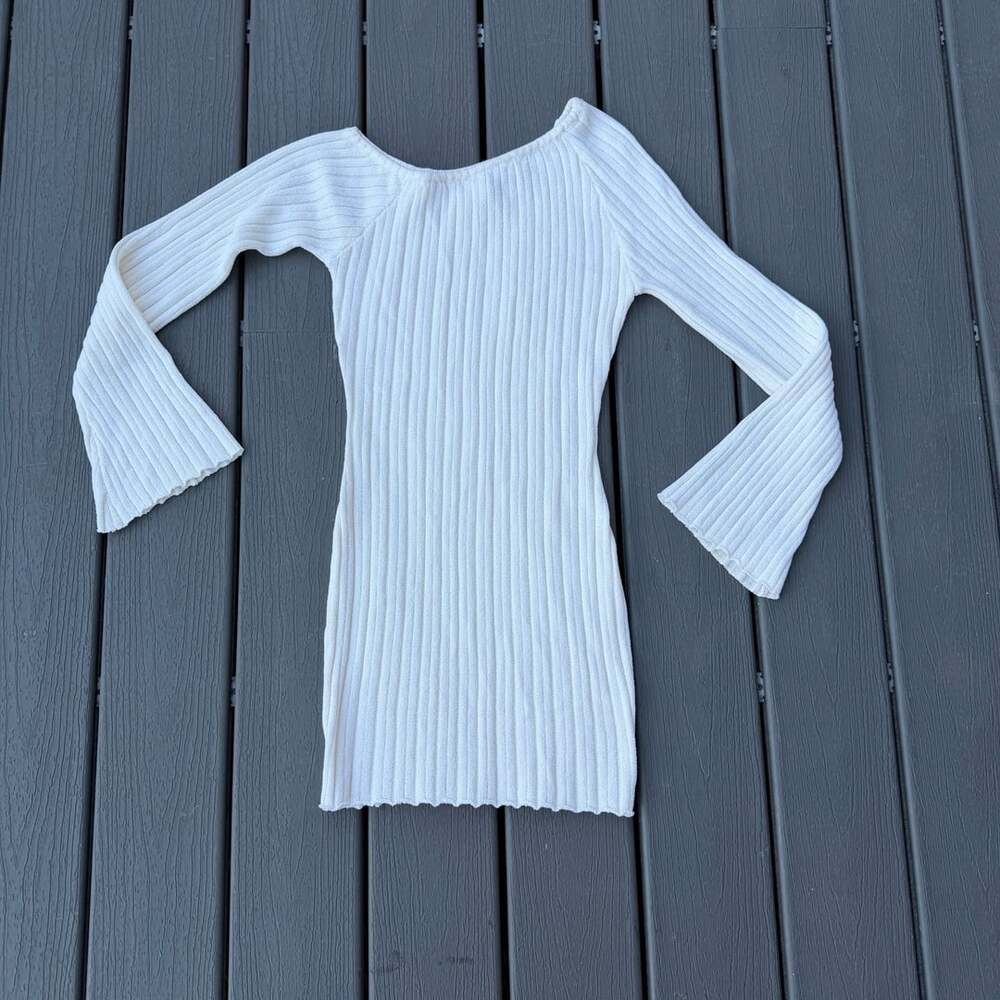 Princess Polly Brownhall Long Sleeve Mini Dress Size M/L White Ribbed Knit